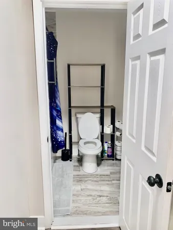 a bathroom with a toilet and a shower