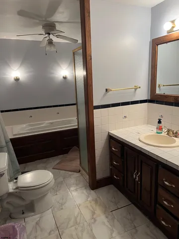 a bathroom with a sink a toilet and a mirror