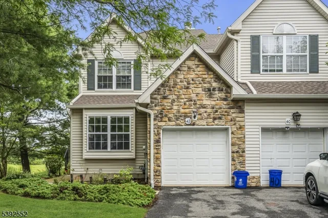 a view of a house with a yard and potted plants