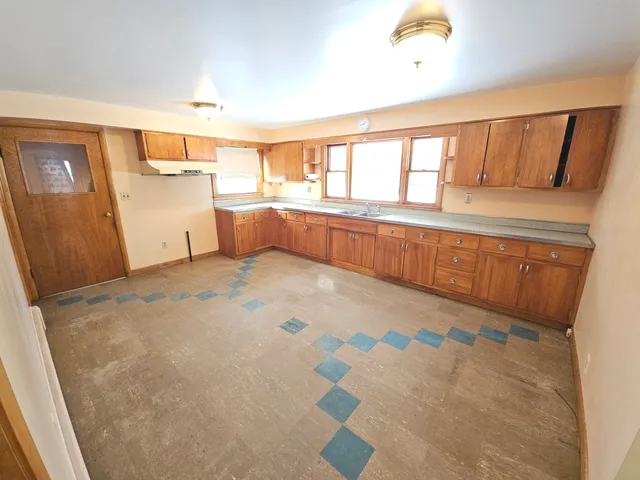 a view of a room with a window