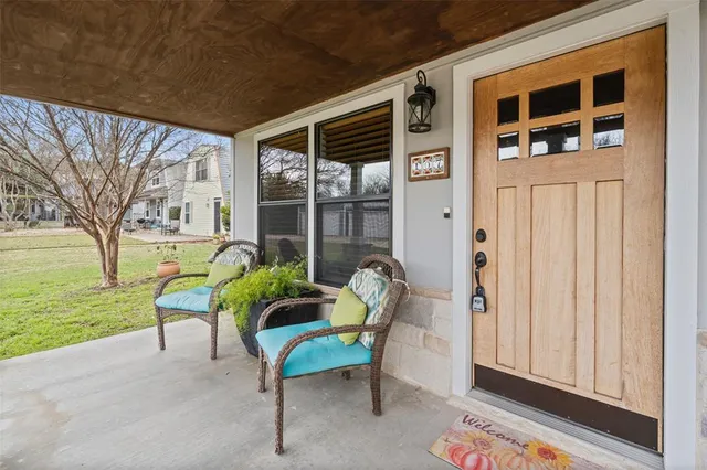 a building outdoor space with seating space