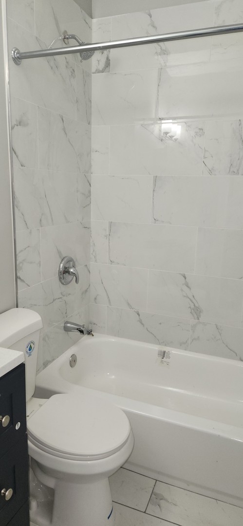 1023 East 45th Street, Unit 2 Chicago, IL 60653 - Photo 5 of 12 a bathroom with a sink a toilet and a shower
