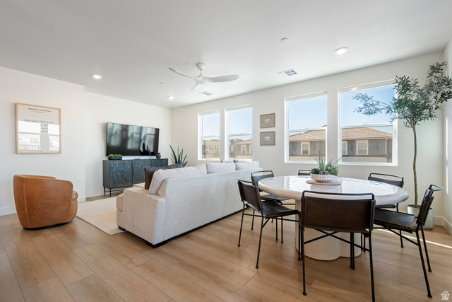 762 West Periwinkle Lane, Unit 102 St. George, UT 84790 - Photo 2 of 40 Dining room featuring light wood-style floors, a ceiling fan, and recessed lighting