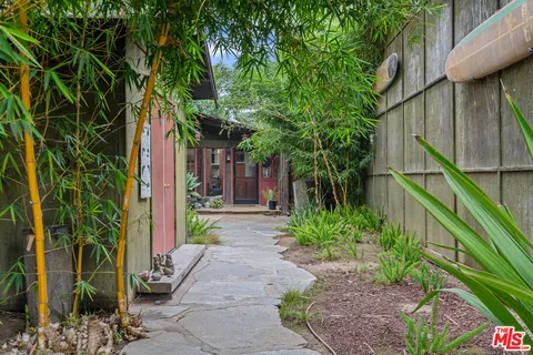 a view of a garden with pathway