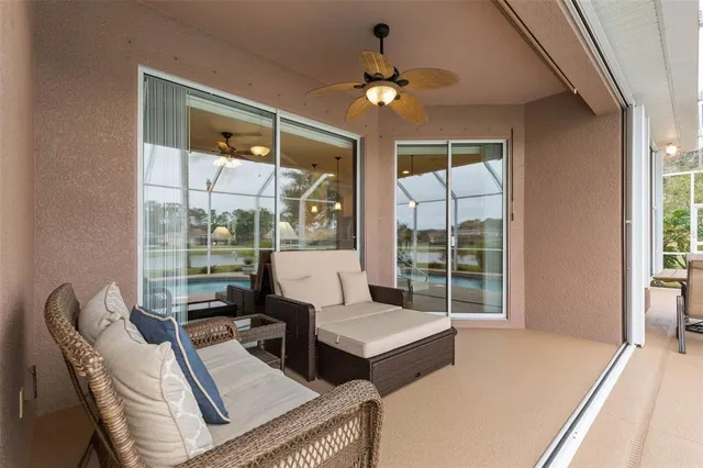 a view of a swimming pool with a lake view