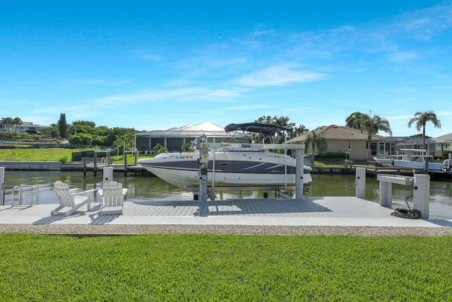 a view of a lake with a big yard