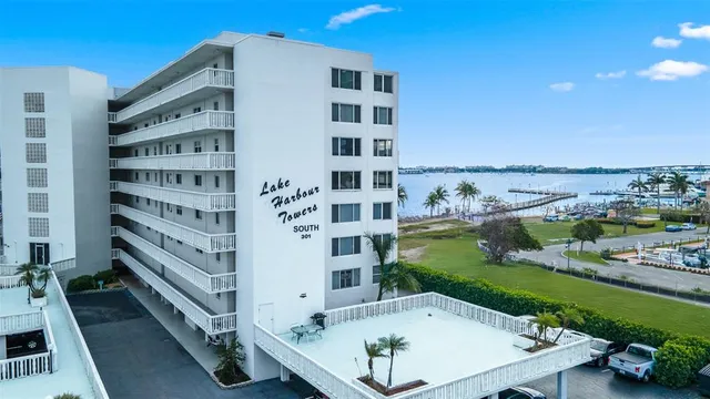 a view of three palm trees