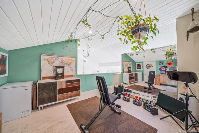 a workspace with furniture and a table