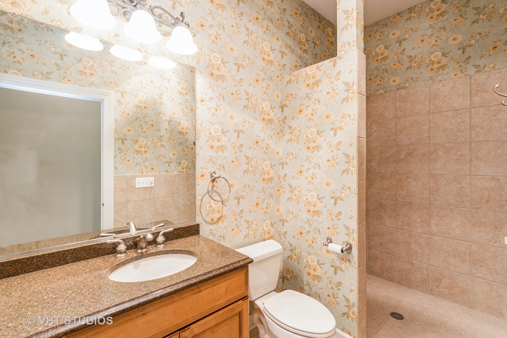 1 Sugar Maple Court Lake In The Hills, IL 60156 - Photo 15 of 29 a bathroom with a granite countertop sink toilet a mirror and shower
