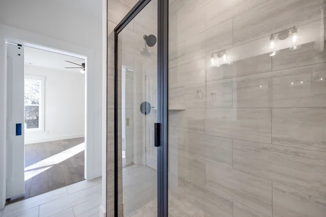 a bathroom with a bathtub