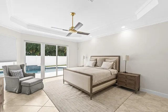 a bedroom with furniture and a bed