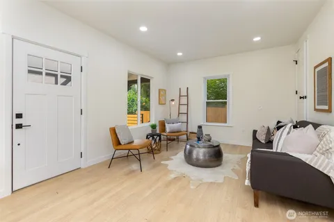 a bedroom with a bed and a desk