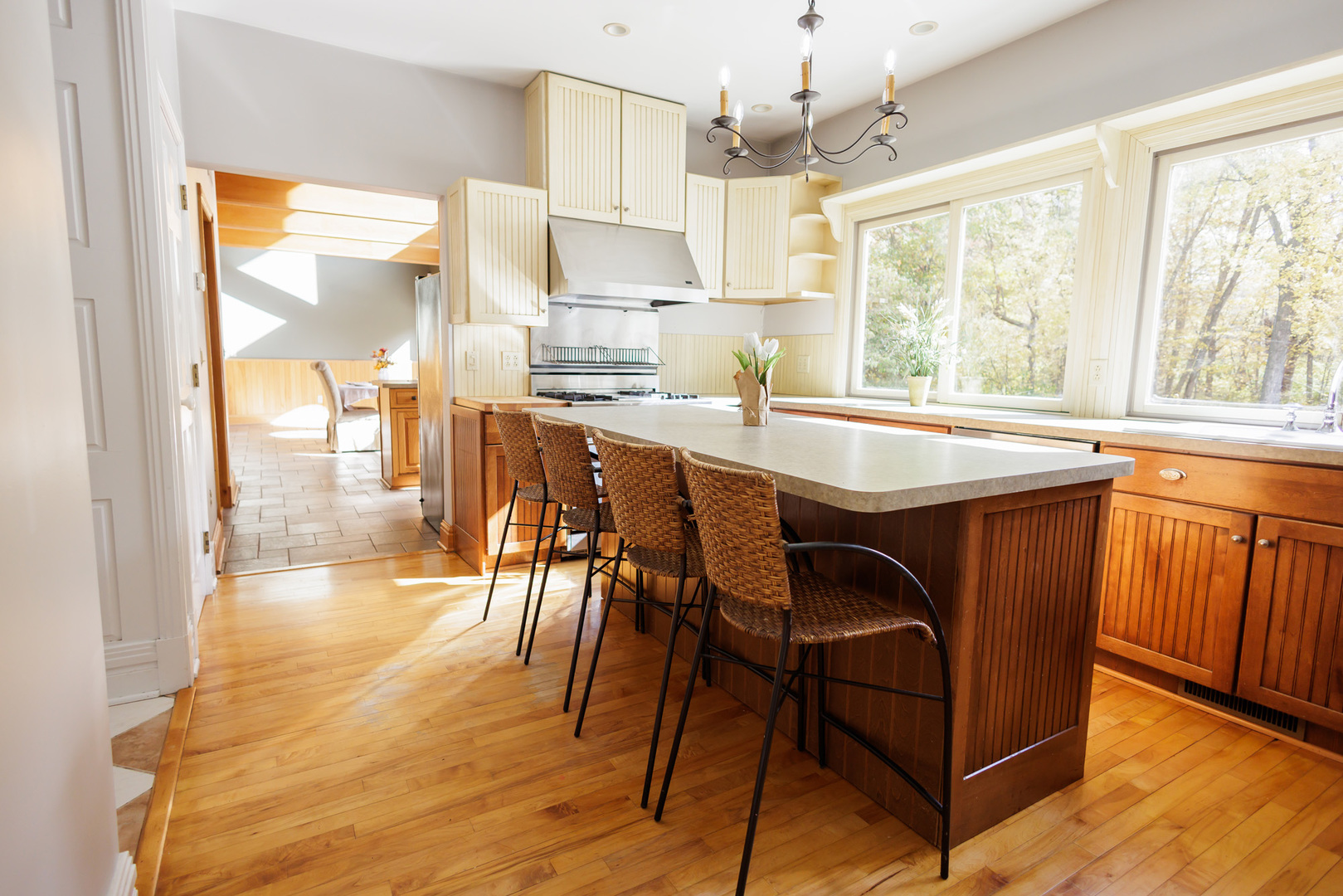 5034 East Boy Scout Road St. Anne, IL 60964 - Photo 12 of 50 a kitchen with stainless steel appliances granite countertop a table chairs sink and wooden floor