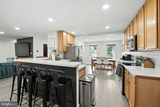 a kitchen with lots of counter top space