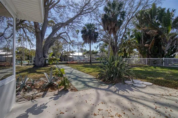 a view of a yard with a tree