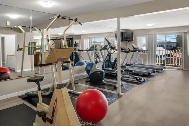 a view of a room with gym equipment