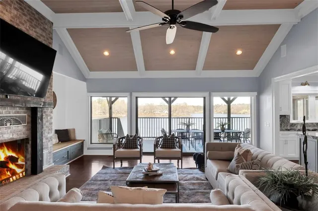 a view of a lake with houses with outdoor space