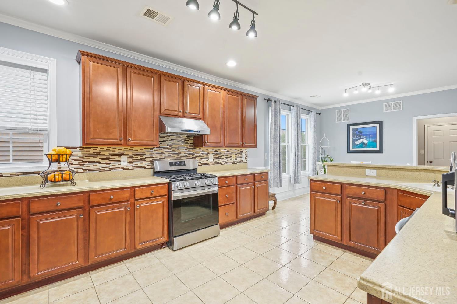 54 Harness Way Chesterfield, NJ 08515 - Photo 19 of 41 a large kitchen with kitchen island granite countertop a stove sink and cabinets