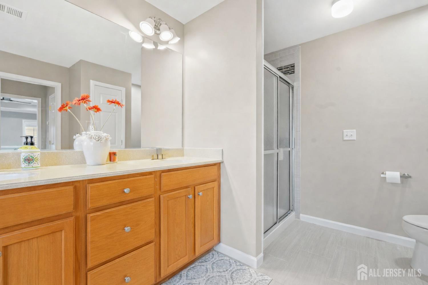 54 Harness Way Chesterfield, NJ 08515 - Photo 34 of 41 a bathroom with a sink vanity and mirror