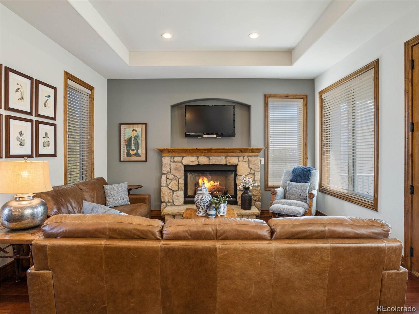 1176 Buffalo Ridge Road Castle Pines, CO 80108 - Photo 12 of 37 a living room with furniture and a fireplace