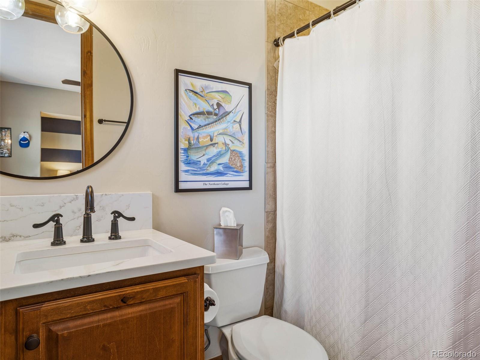 1176 Buffalo Ridge Road Castle Pines, CO 80108 - Photo 23 of 37 a bathroom with a toilet a sink and a mirror