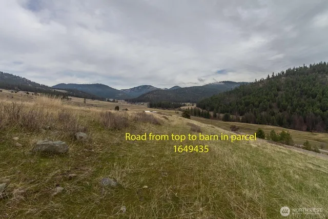a view of a town with mountains in the background