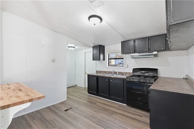 a kitchen with stainless steel appliances granite countertop a stove and a sink
