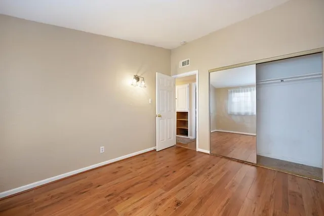 a view of a park with large trees