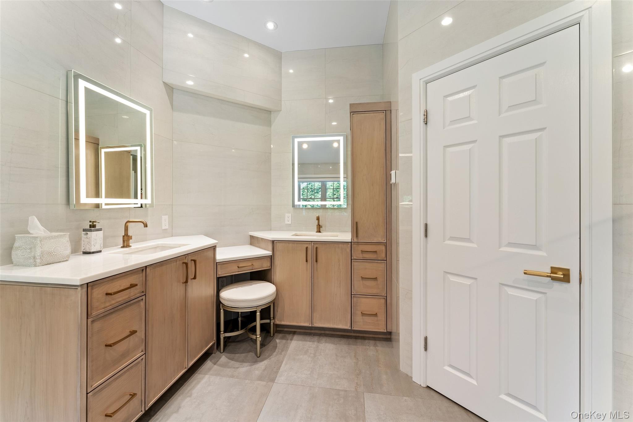 22 Perrin's Peak Road Stony Point, NY 10980 - Photo 40 of 47 Bathroom with two vanities, tile walls, recessed lighting, and tile patterned flooring