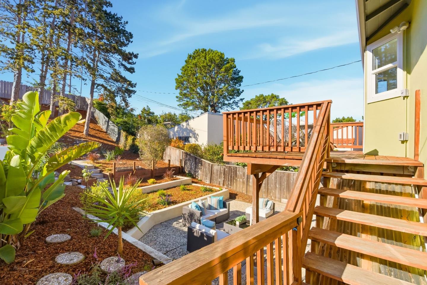 1345 Tuolumne Road Millbrae, CA 94030 - Photo 33 of 44 a view of a balcony with wooden floor and outdoor seating