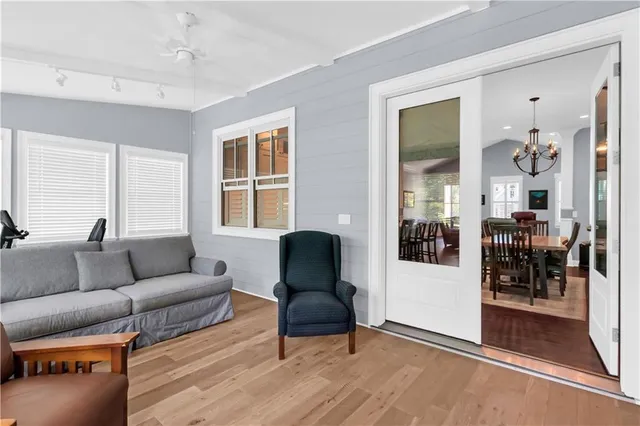 a living room with furniture and a window