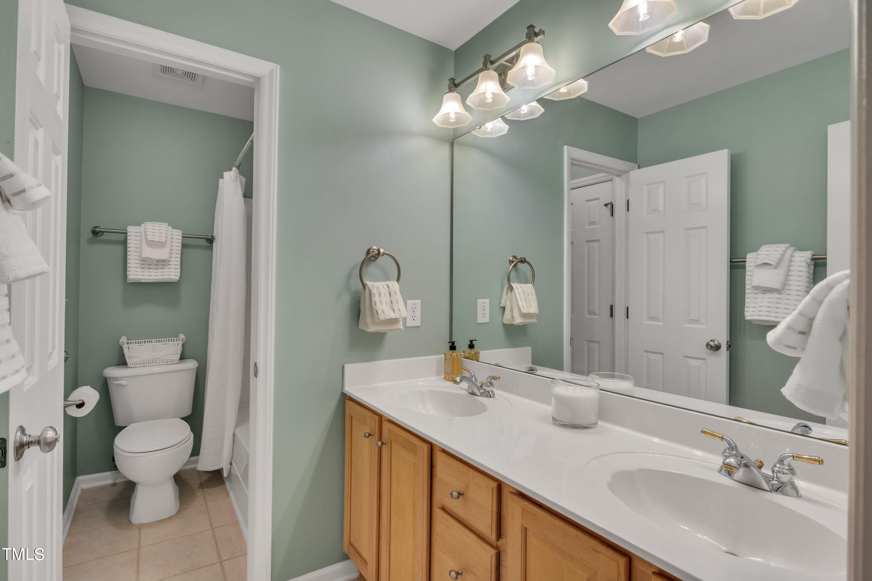 12208 Jasmine Cove Way Raleigh, NC 27614 - Photo 40 of 57 a bathroom with a toilet sink and mirror