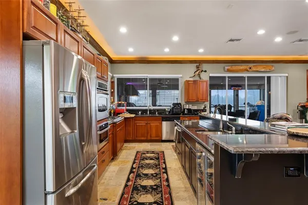 a kitchen with lots of counter top space