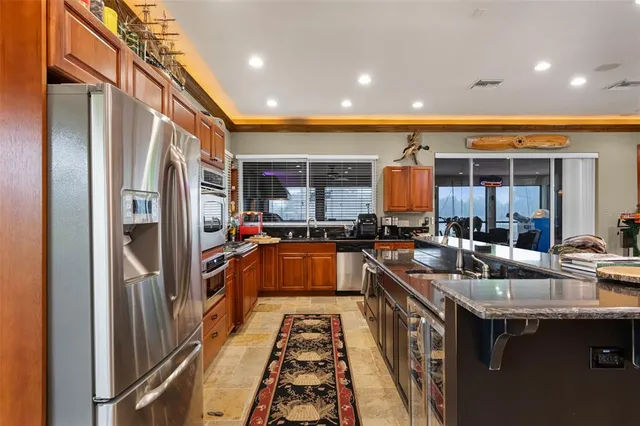 a kitchen with lots of counter top space