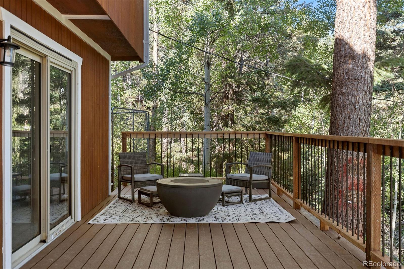 19424 Silver Ranch Road Conifer, CO 80433 - Photo 32 of 34 a view of a balcony with couch and wooden floor