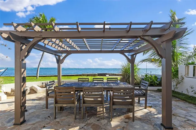 a view of a swimming pool with a patio