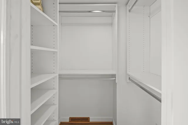 a view of an empty walk in closet
