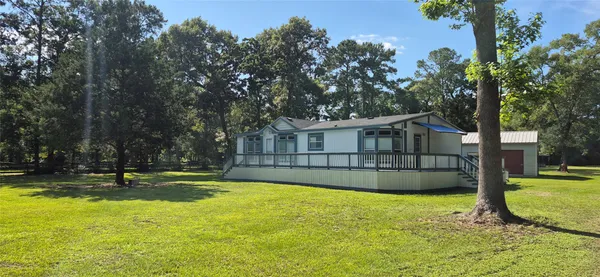 a view of a backyard with a large tree