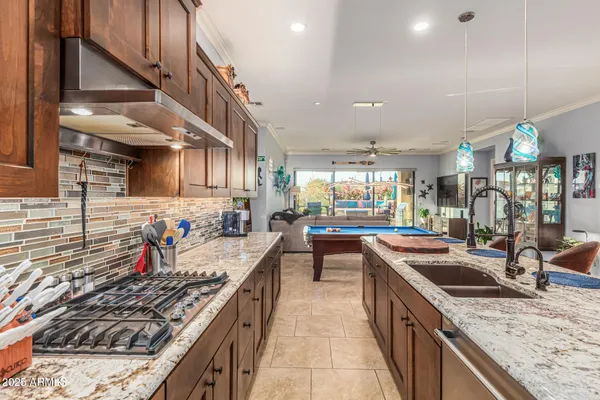 a large kitchen with lots of counter space