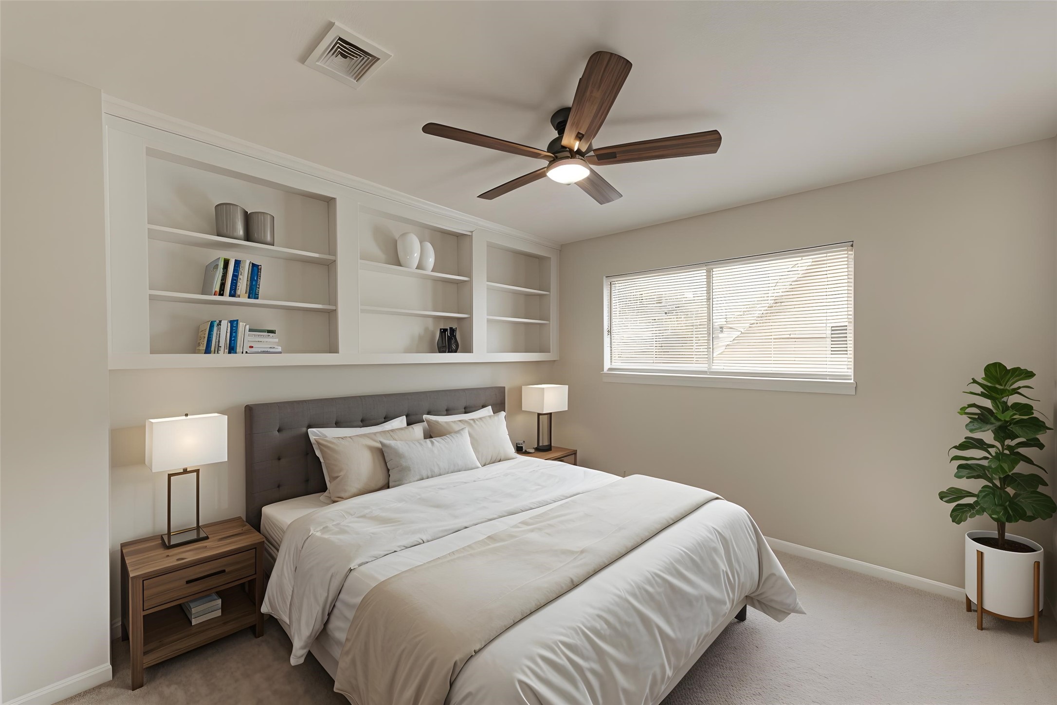 12015 Laneview Drive Houston, TX 77070 - Photo 26 of 40 a bedroom with a bed and a potted plant