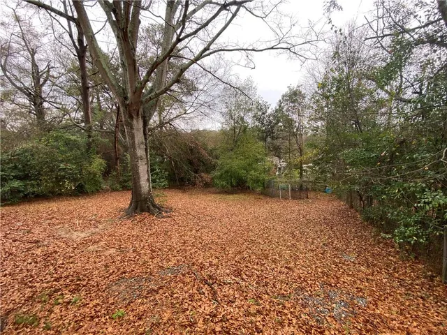 a view of a yard with trees