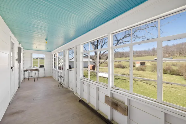 a view of a field with an trees