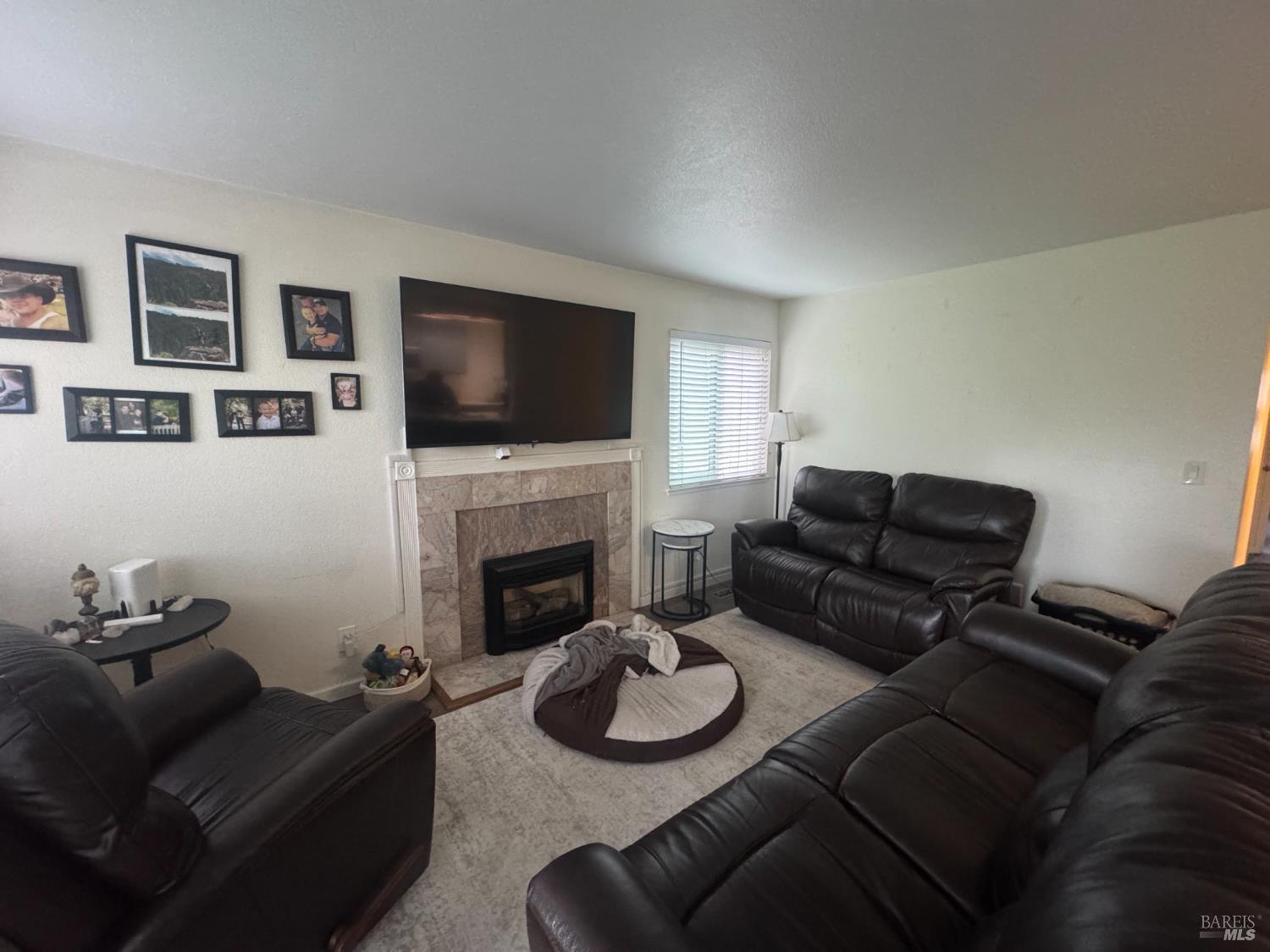 2528 Westberry Drive Santa Rosa, CA 95403 - Photo 23 of 37 a living room with furniture a flat screen tv and a fireplace