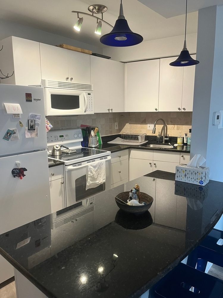 300 North State Street, Unit 3304 Chicago, IL 60654 - Photo 7 of 18 a kitchen with stainless steel appliances granite countertop a sink a stove and white cabinets