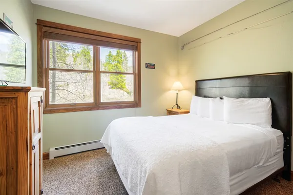 a bedroom with a bed and window