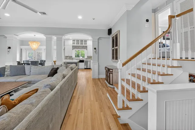 a view of a living room and dining room