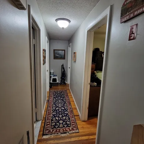 a view of hallway with furniture and a rug