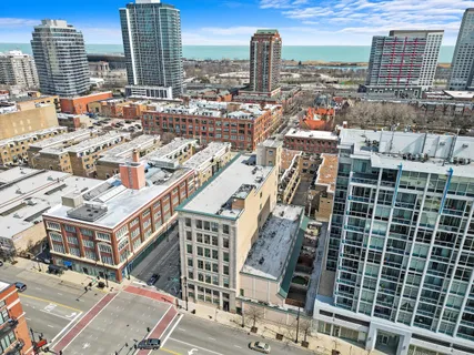 a city view with tall buildings