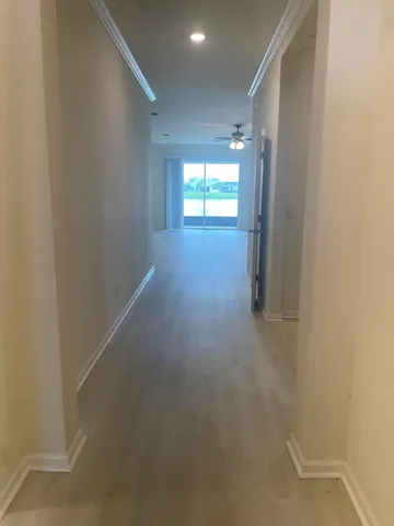 an empty room with a bathroom