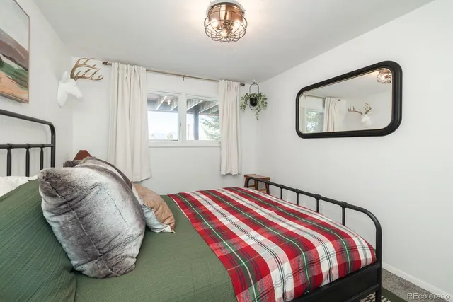 a bed room with a bed and a television